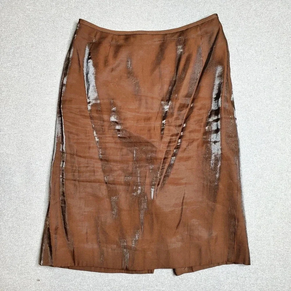 Le Suit Petite Brown Leaf Print 2-Piece Set
